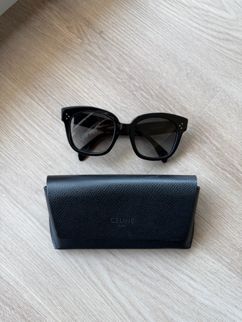 Celine Black Acetate Sunglasses with Black Case